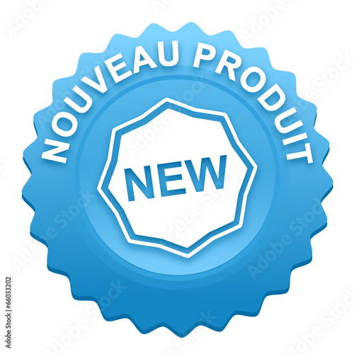 nouveau produit sur bouton web denté bleu