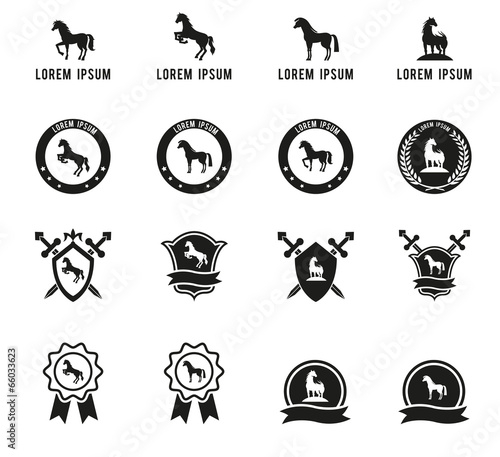 Set of horse or equestrian labels and signs