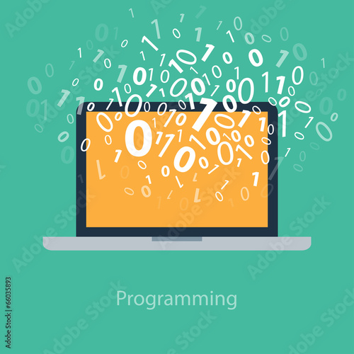 User programming coding binary code on notebook. Icon for web,