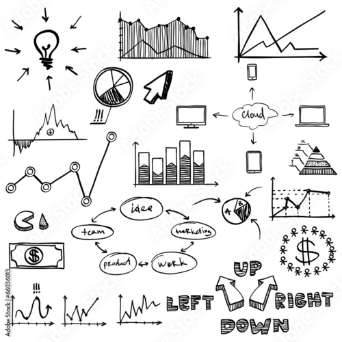 business finance doodle hand drawn elements. Concept - graph,