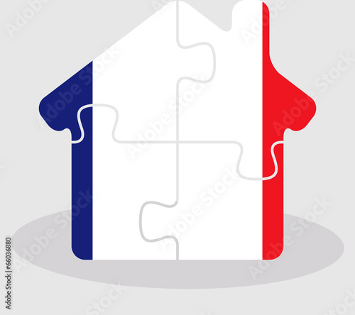 house home icon with French flag in puzzle