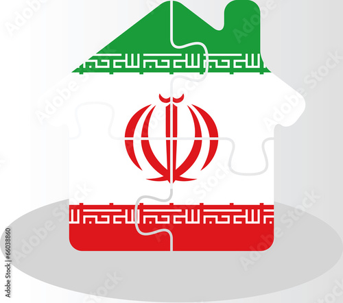 house home icon with Iranian flag in puzzle