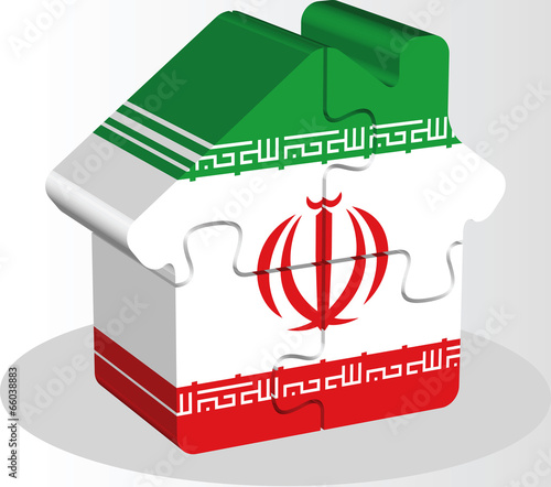 house home icon with Iranian flag in puzzle