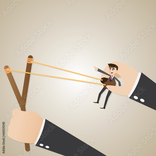 cartoon businessman set up on catapult