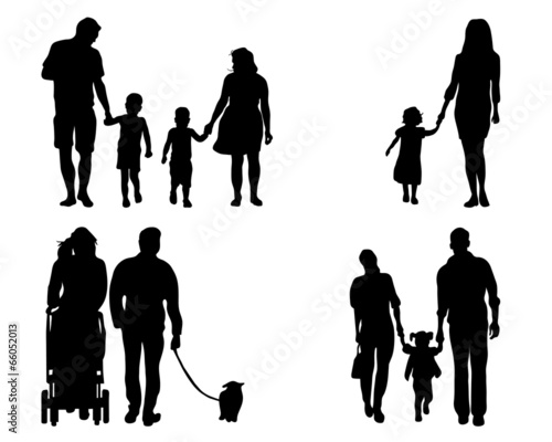 Black silhouettes of families, vector illustration
