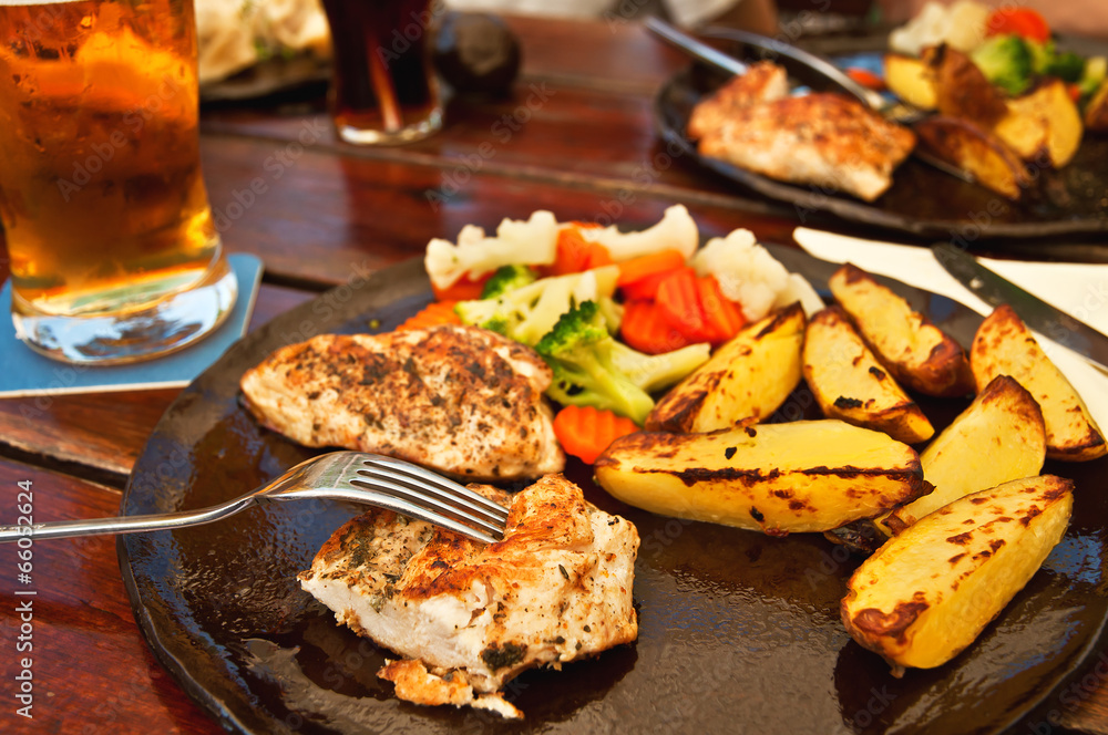 chicken and fried potato chicken and fried potato
