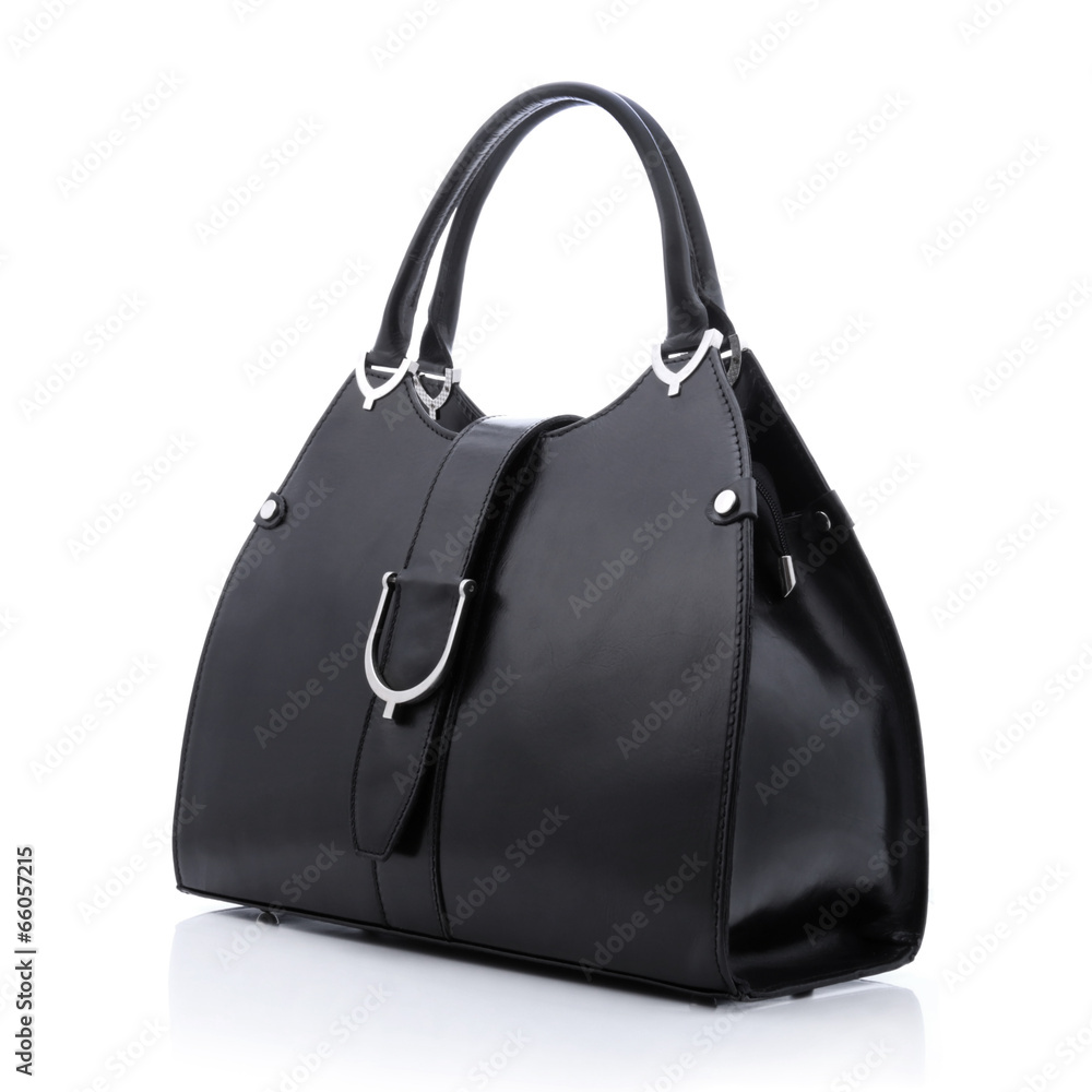 Black handbag on white background - obrazy, fototapety, plakaty 