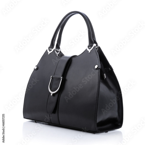 Black handbag on white background