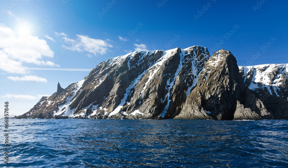 Fototapeta premium Landscape of North Cape cliff in cold sunny day