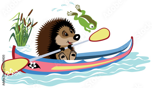 hedgehog padding in a kayak