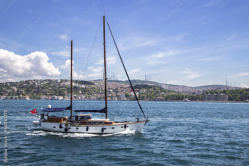 A sailing boat in the Marmaris sea near Istanbul, Turkey A sailing boat in the Marmaris sea near Istanbul, Turkey