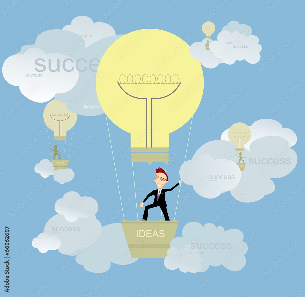 Businessman full of ideas flights up to success Businessman full of ideas flights up to success