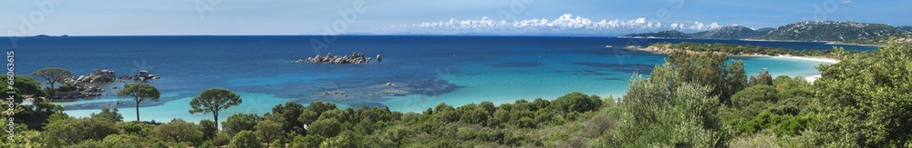 Panorama Plage de Palombaggia Corse Sud - obrazy, fototapety, plakaty 