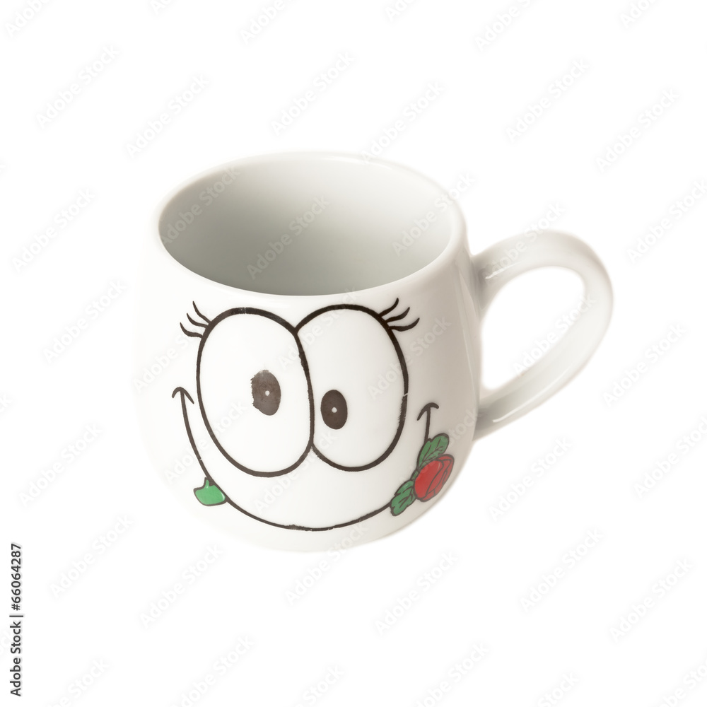 Mug with a cheerful, funny pictures on white Mug with a cheerful, funny pictures on white