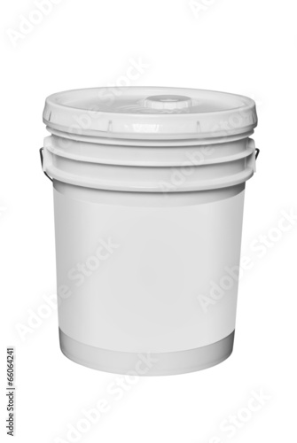 White plastic 5 gallon paint container, isolated