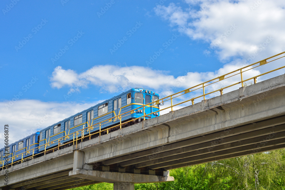 Underground bridge and subway train, Kiev Ukraine Underground bridge and subway train, Kiev Ukraine