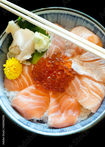 Bowl of Japanese salmon don  sushi rice