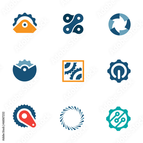 Wheel power steal machine industrial logo icons set