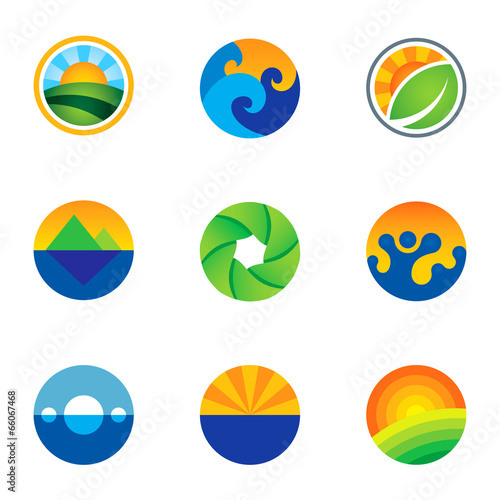 Force of nature circle landscape background logo icons set