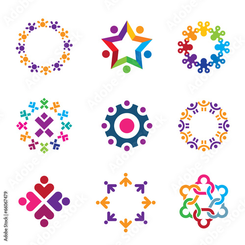 Social world community people circle logo icons set