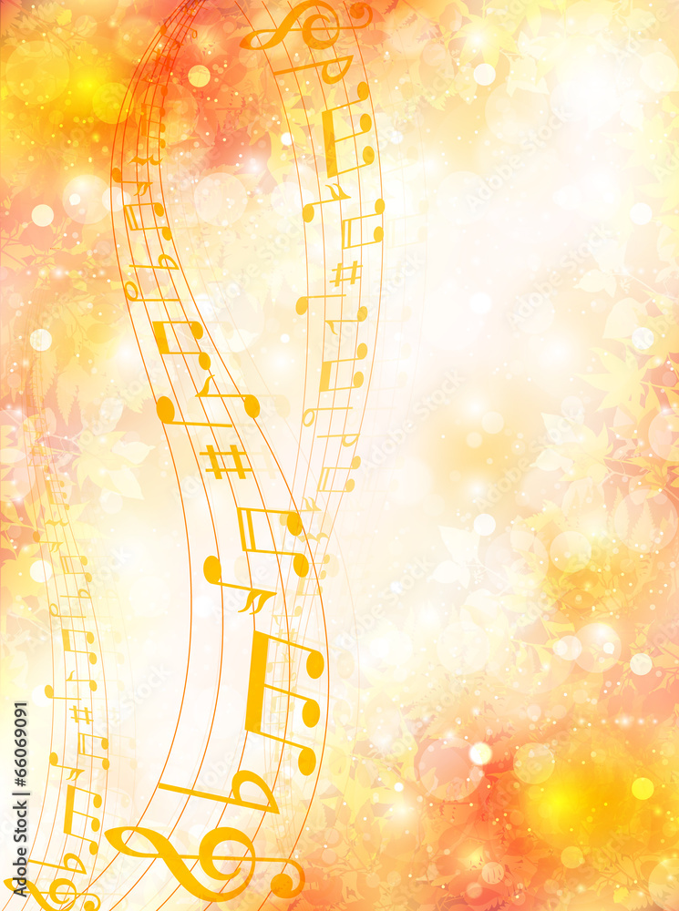 Naklejka premium 音符 楽譜 もみじ