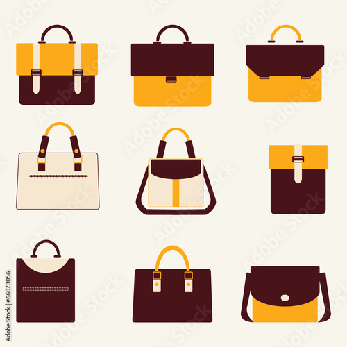 Set icons of business bags briefcase and  handbags - Illustratio