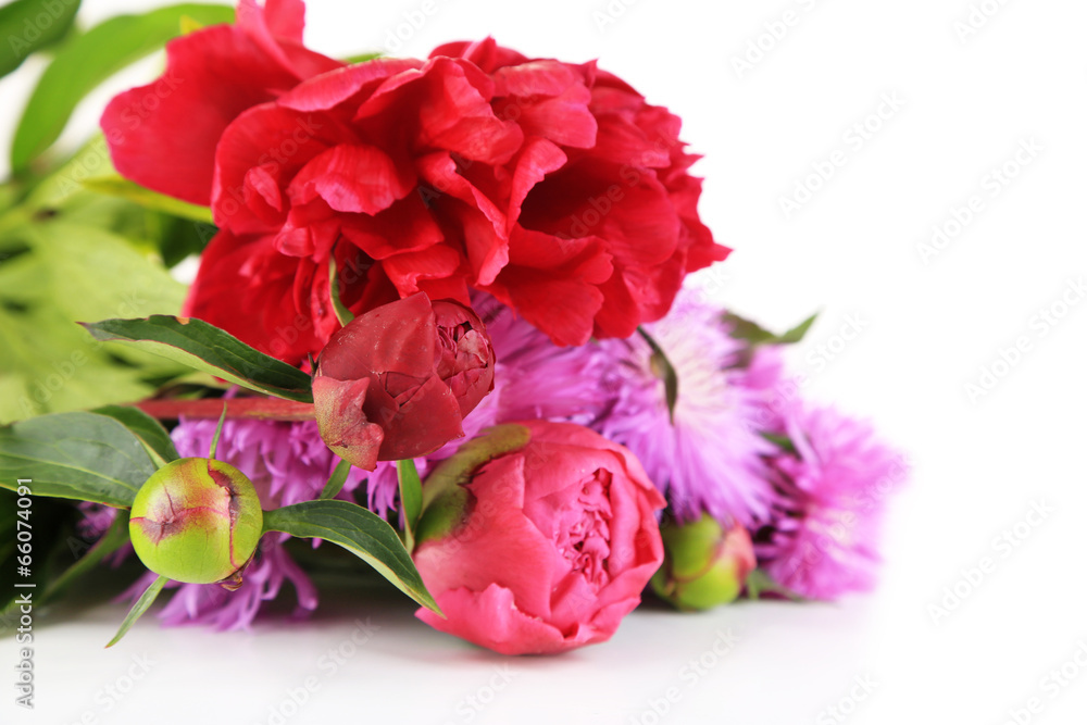 Beautiful peonies and cornflowers isolated on white Beautiful peonies and cornflowers isolated on white