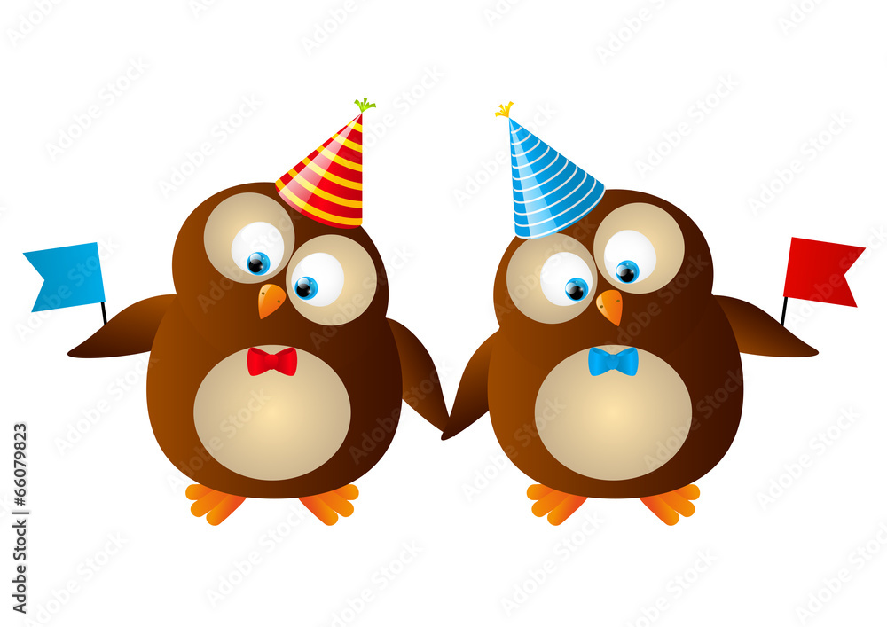 Fototapeta premium Cute Birthday owls with flags