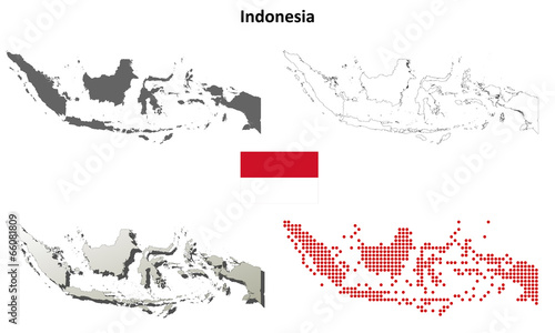 Indonesia blank outline map set