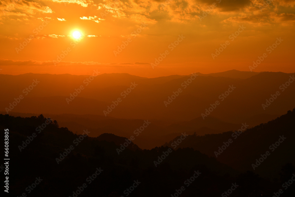 Sunset Background on Mountain Range