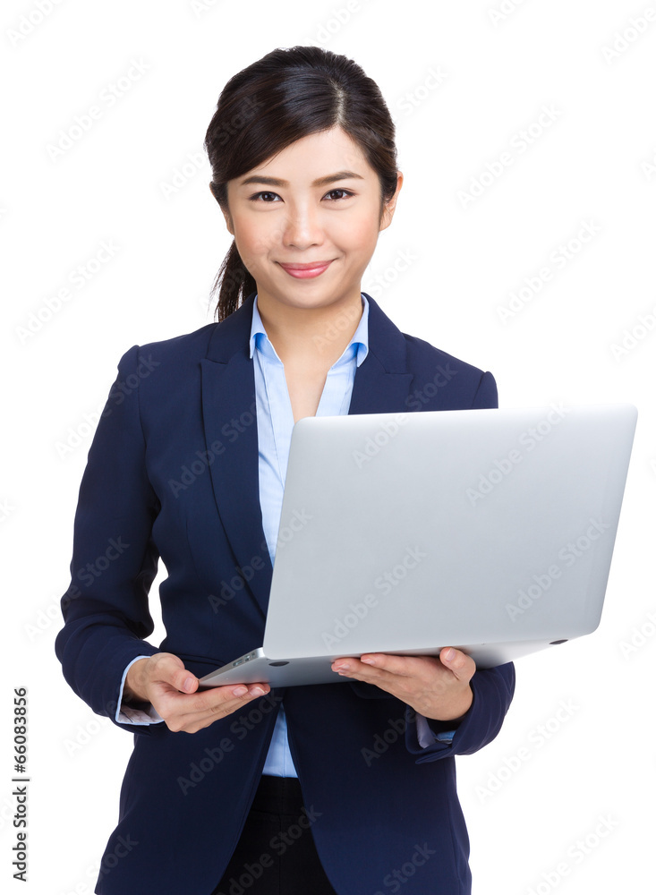 Businesswoman hold notebook computer Businesswoman hold notebook computer