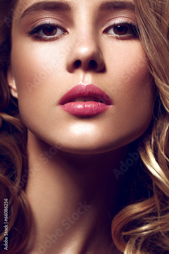 Wallpaper Mural Beautiful young model with pink lips. Make up. Torontodigital.ca