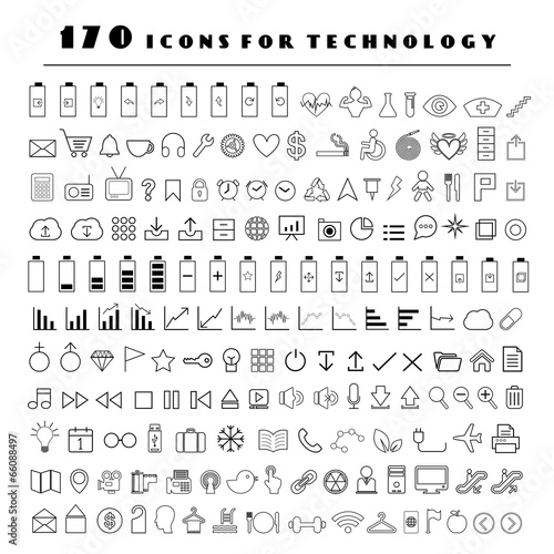 line technology icons set