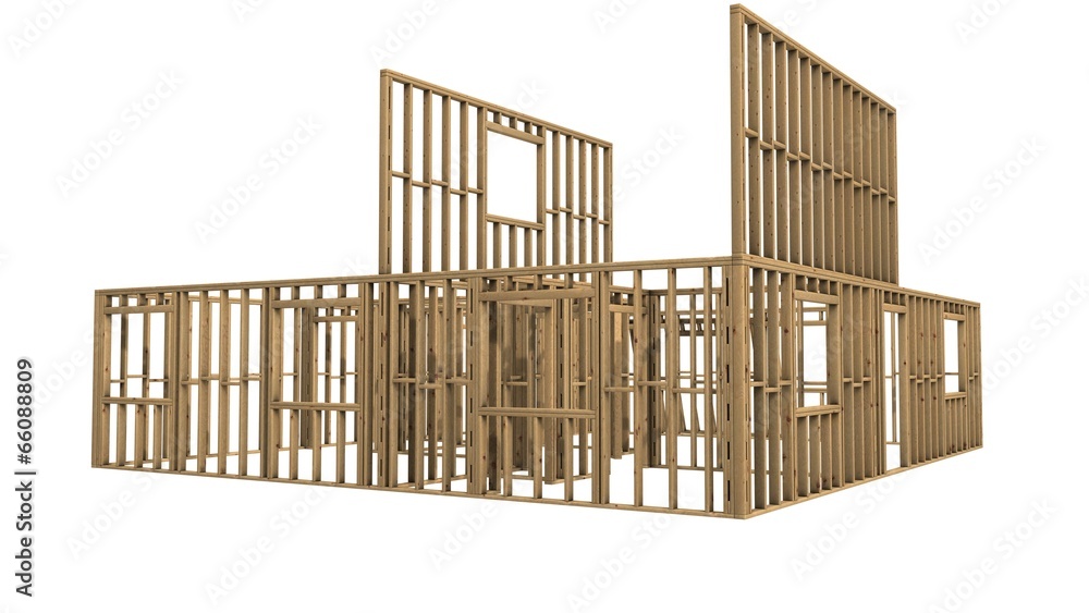 Wooden house walls Structural work on white background Wooden house walls Structural work on white background