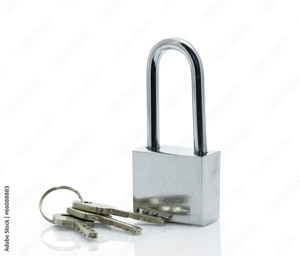 Padlock with three keys on white background Padlock with three keys on white background