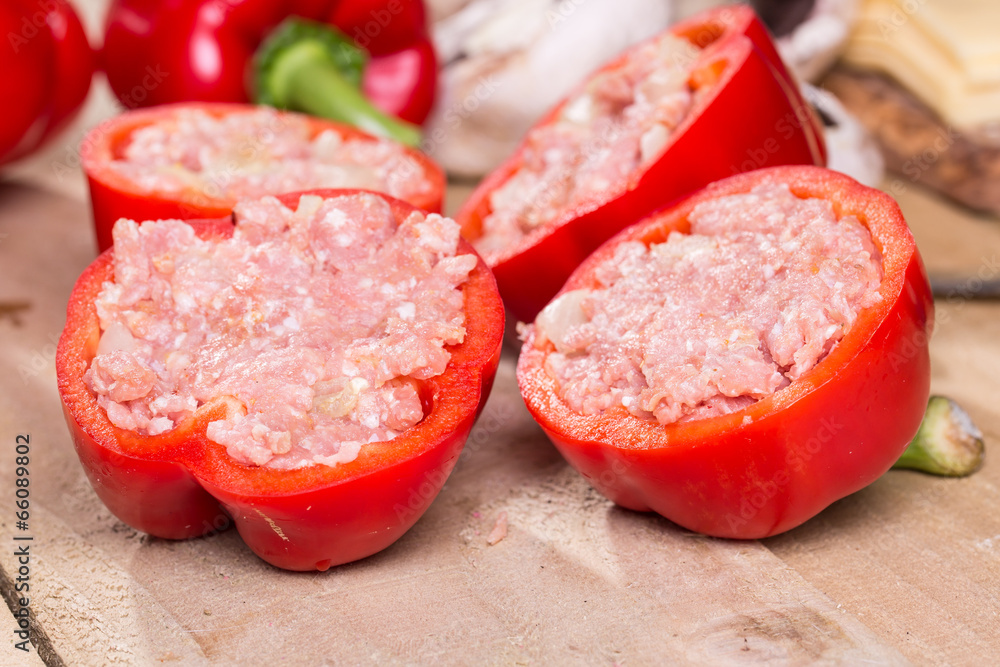 Stuffed red pepper with meat mushrooms and onion Stuffed red pepper with meat mushrooms and onion