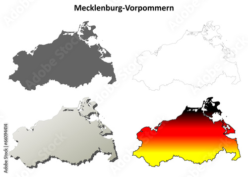 Mecklenburg-Vorpommern blank outline map set
