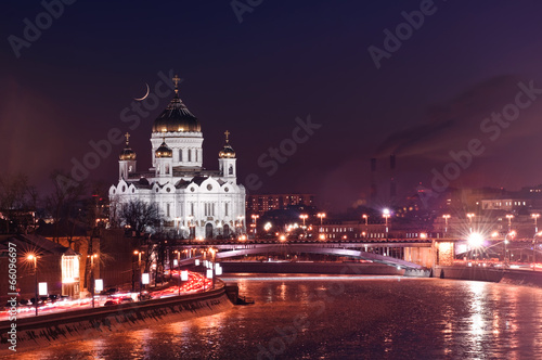 Cathedral of Christ the Saviour church in night. Moscow  Russia