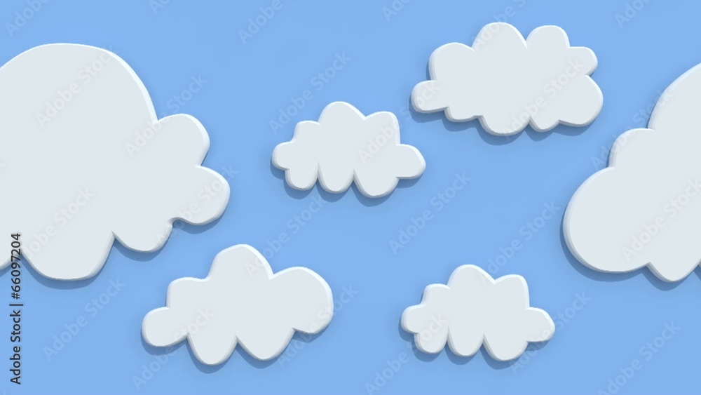 Cartoon clouds on blue background, animation loop Cartoon clouds on blue background, animation loop