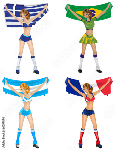Set soccer fan girl. Illustration in vector format