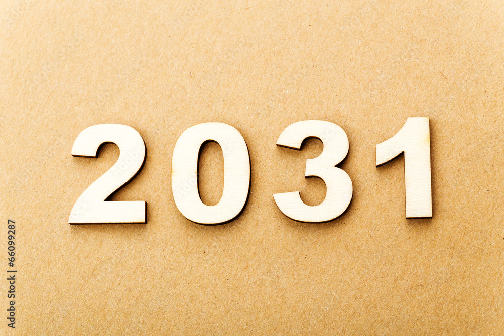 Wooden text for year 2031 Wooden text for year 2031