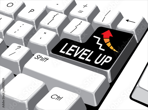 Social media concept: Enter button with level up on computer photo