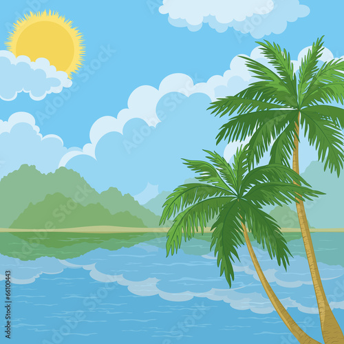 Tropical sea landscape with palm trees