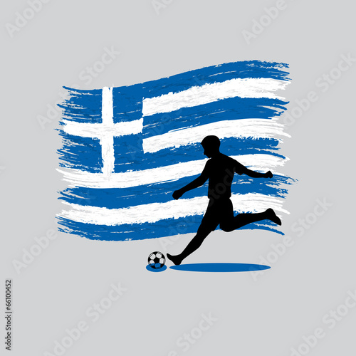 Soccer Player action with Hellenic Republic flag on background
