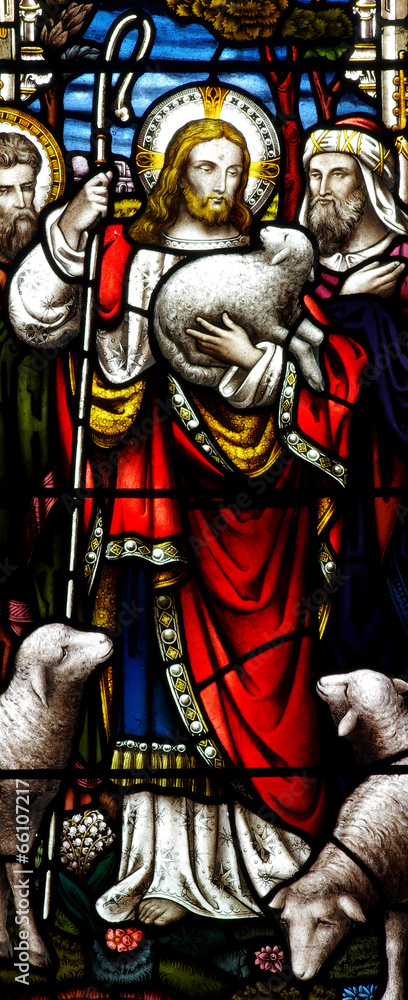 Jesus as a good sheperd in stained glass