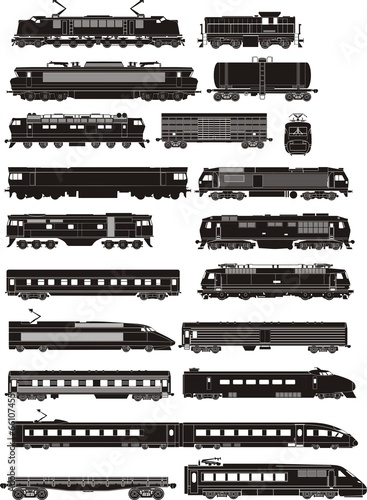 cargo and passenger train silhouettes