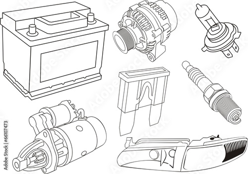set of car electrical part contours