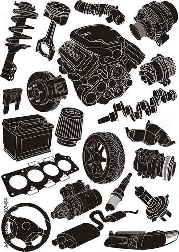 car parts silhouette set
