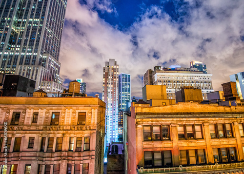 Stunning Manhattan night view. Skyscrapers and old buildings of © jovannig