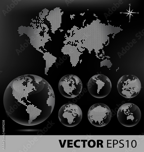 Dotted Map and Globe of the World - Black series